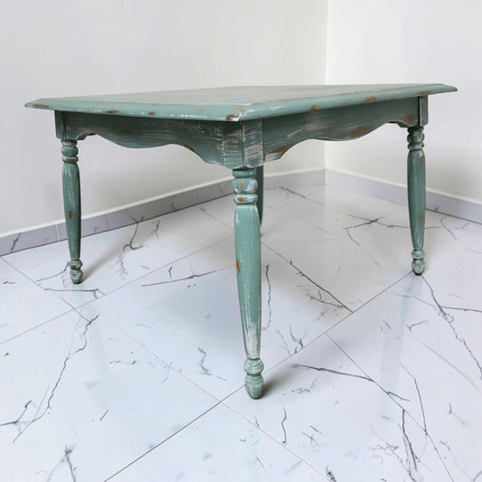 8868 Distressed Teal Shabby Chic Turned-Leg Coffee #Table