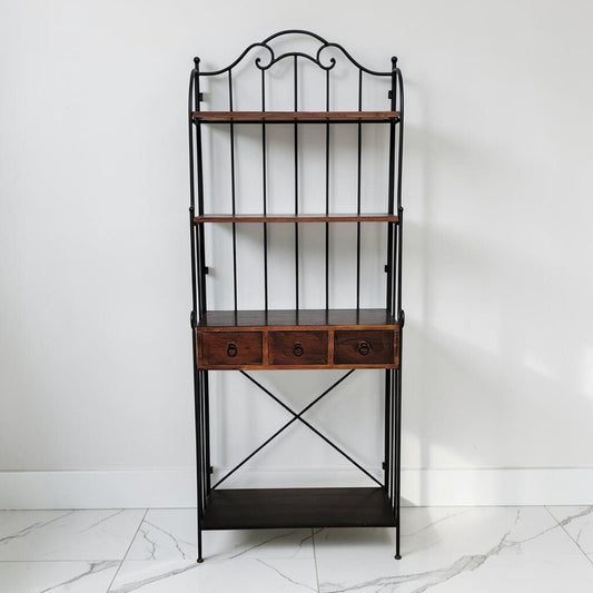 8880 Wrought Iron and Wood Three- Drawer Baker's #Rack