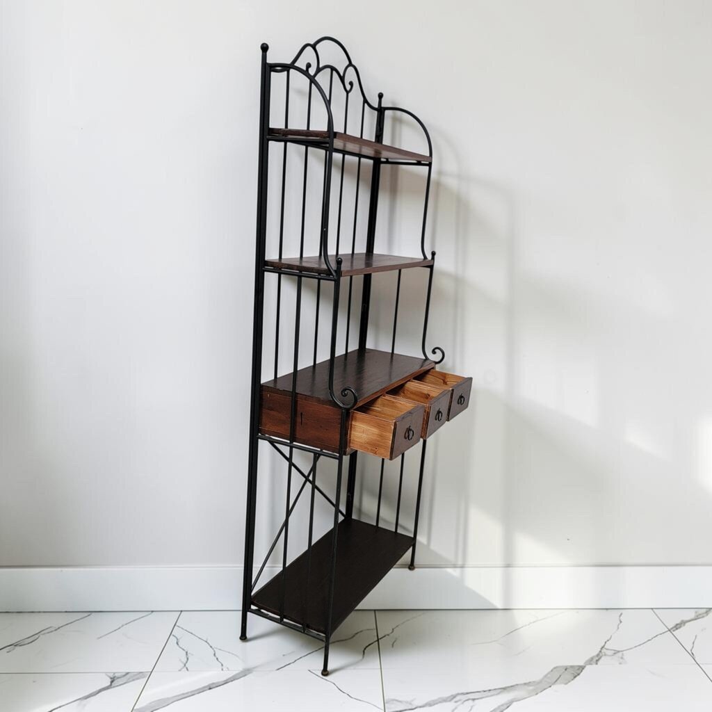 8880 Wrought Iron and Wood Three- Drawer Baker's #Rack