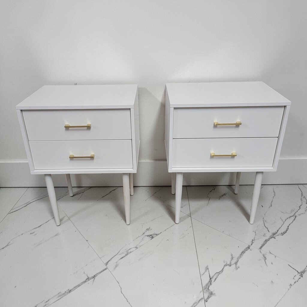 8881-8882 Contemporary Mid- Century Modern Style White 2-Drawer Nightstand