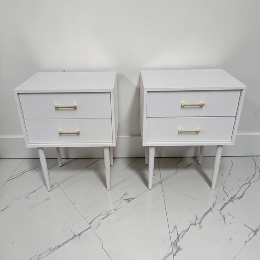 8881-8882 Contemporary Mid- Century Modern Style White 2-Drawer Nightstand