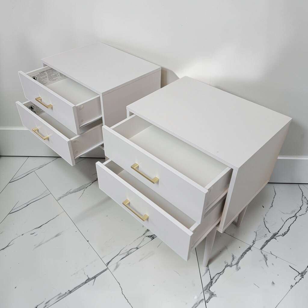8881-8882 Contemporary Mid- Century Modern Style White 2-Drawer Nightstand