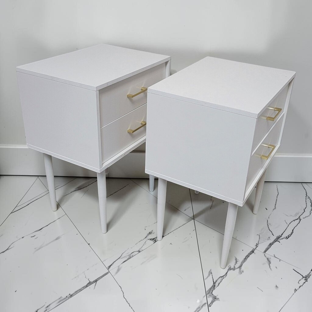 8881-8882 Contemporary Mid- Century Modern Style White 2-Drawer Nightstand
