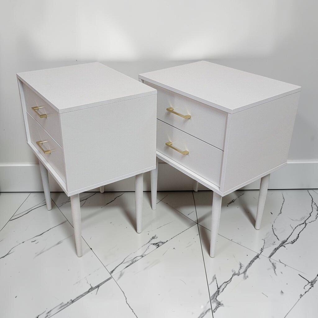 8881-8882 Contemporary Mid- Century Modern Style White 2-Drawer Nightstand