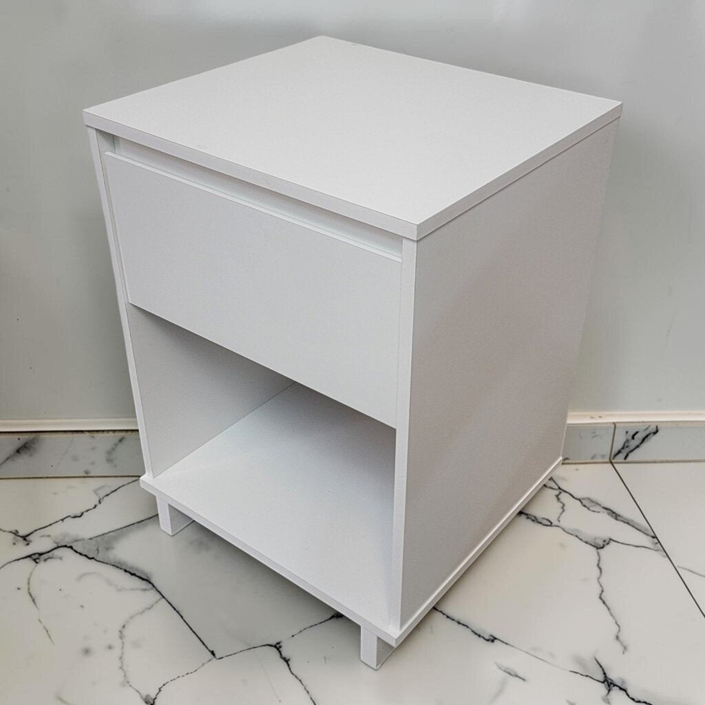 8883 Modern White Minimalist Bedside Table