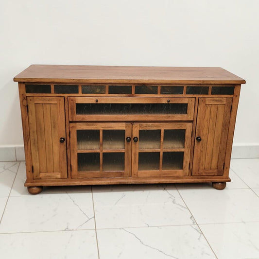 8884 Mission Revival Oak and Slate Inlay Media #Console