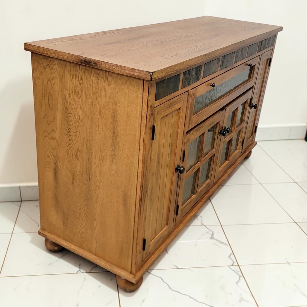 8884 Mission Revival Oak and Slate Inlay Media #Console