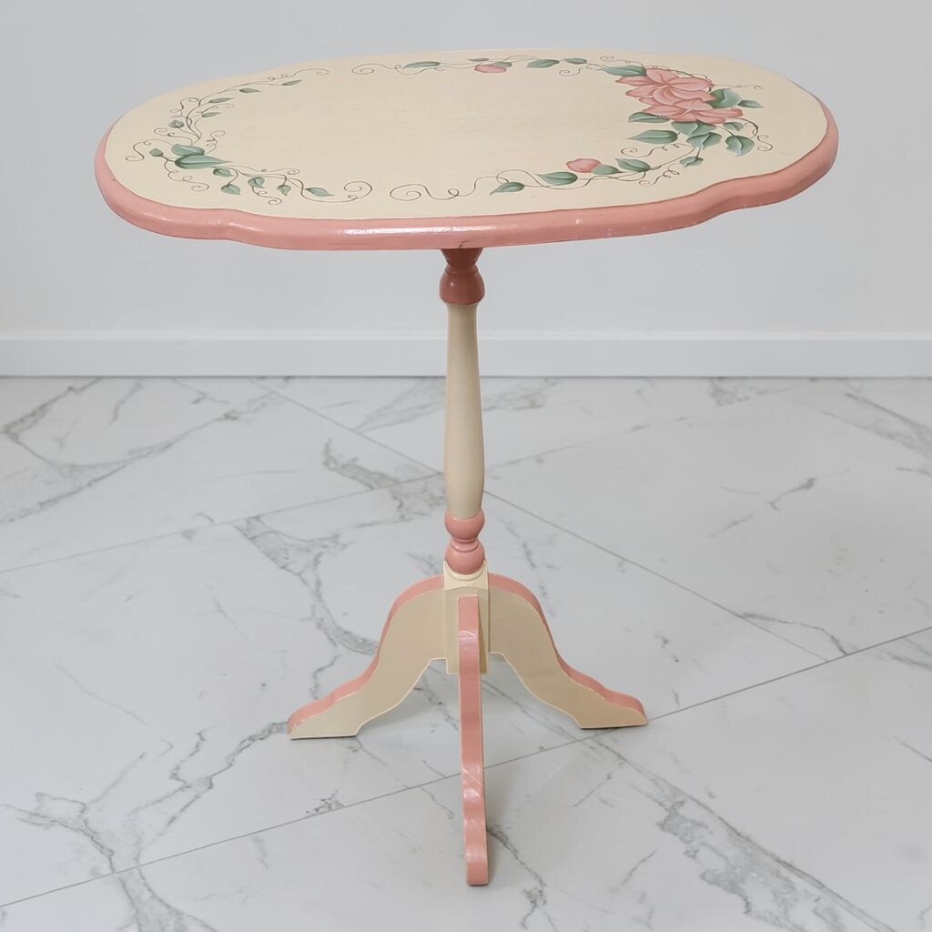 8889 Hand- Painted Floral Pedestal Accent #Table