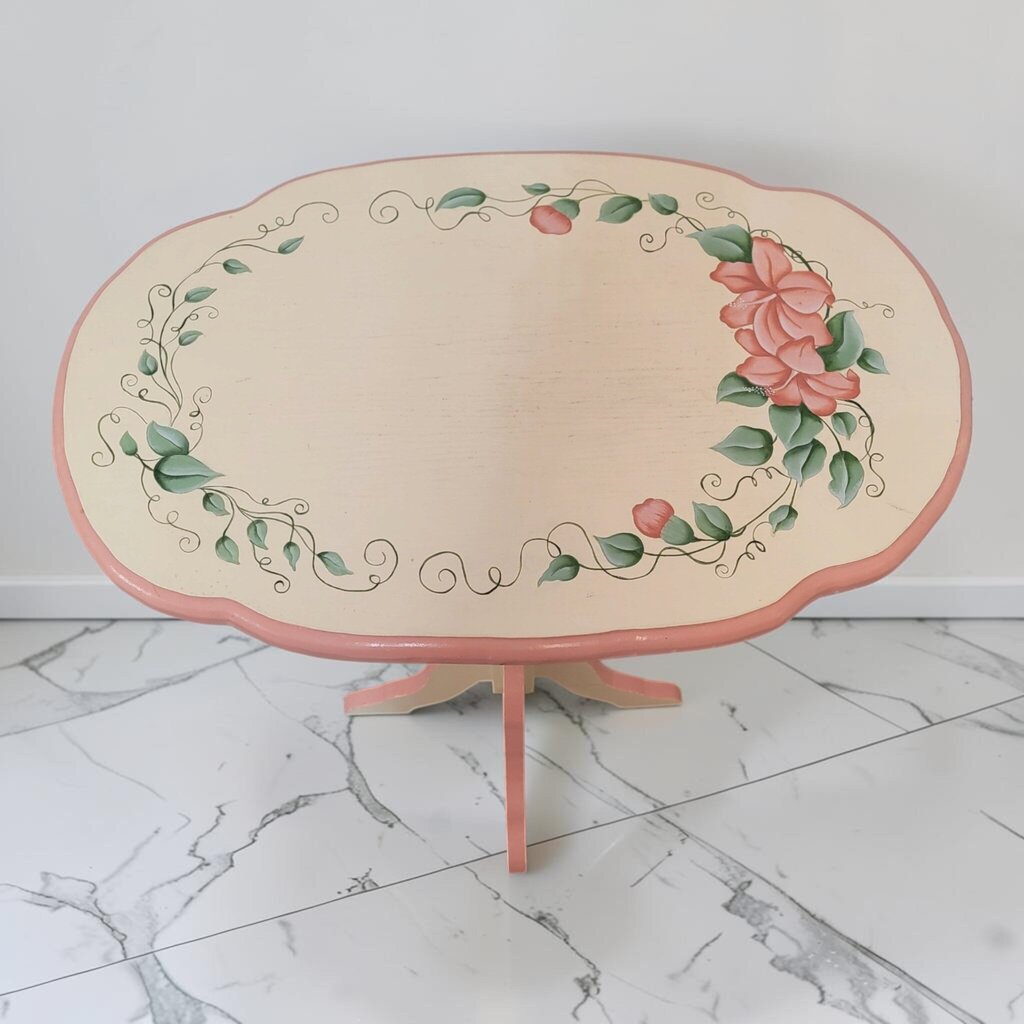 8889 Hand- Painted Floral Pedestal Accent #Table