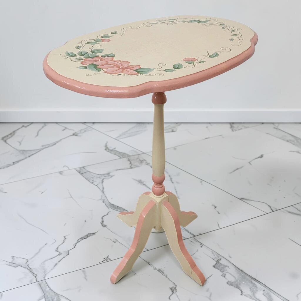 8889 Hand- Painted Floral Pedestal Accent #Table