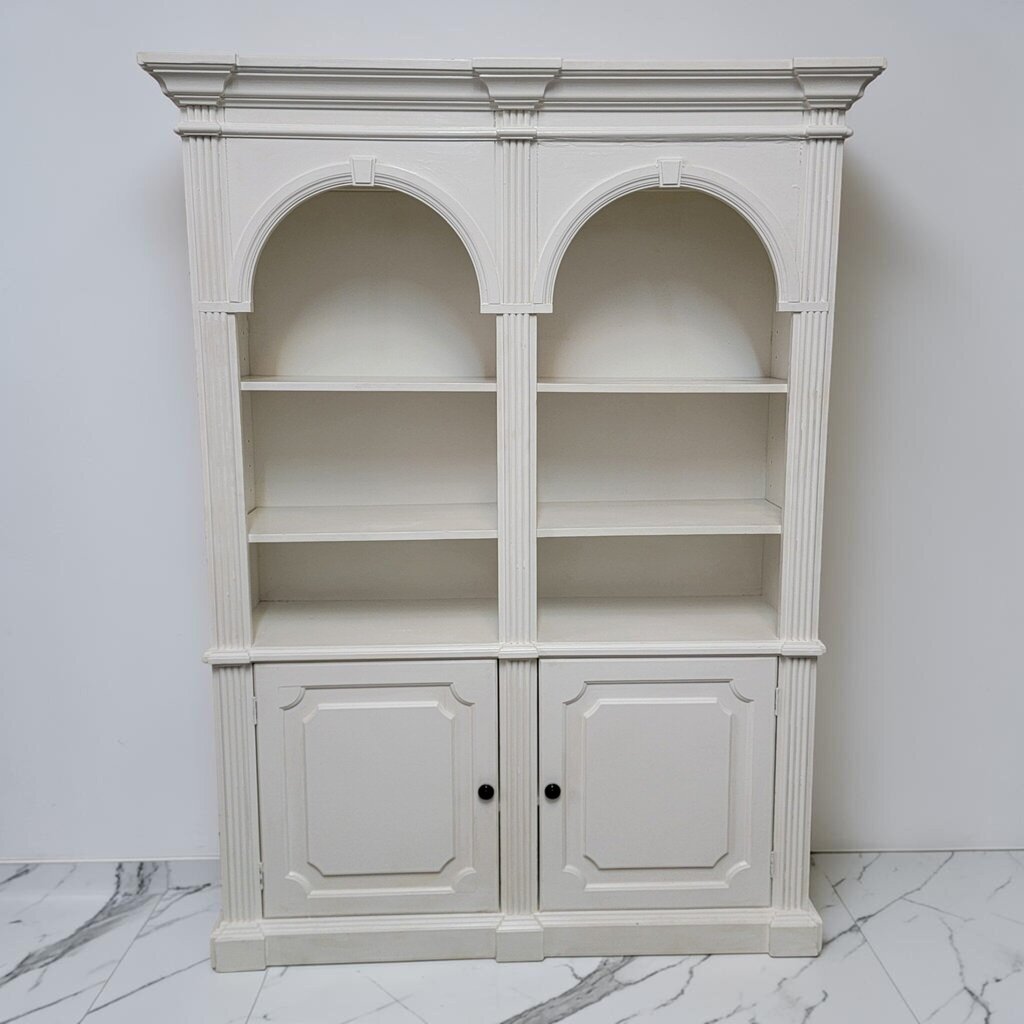 8894 White Painted Arch- Top #Bookcase Cabinet