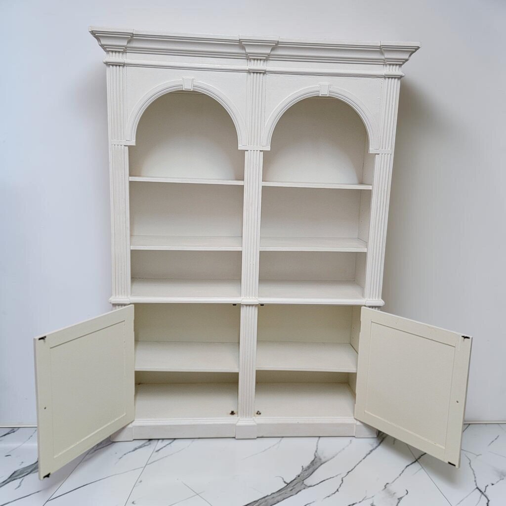 8894 White Painted Arch- Top #Bookcase Cabinet