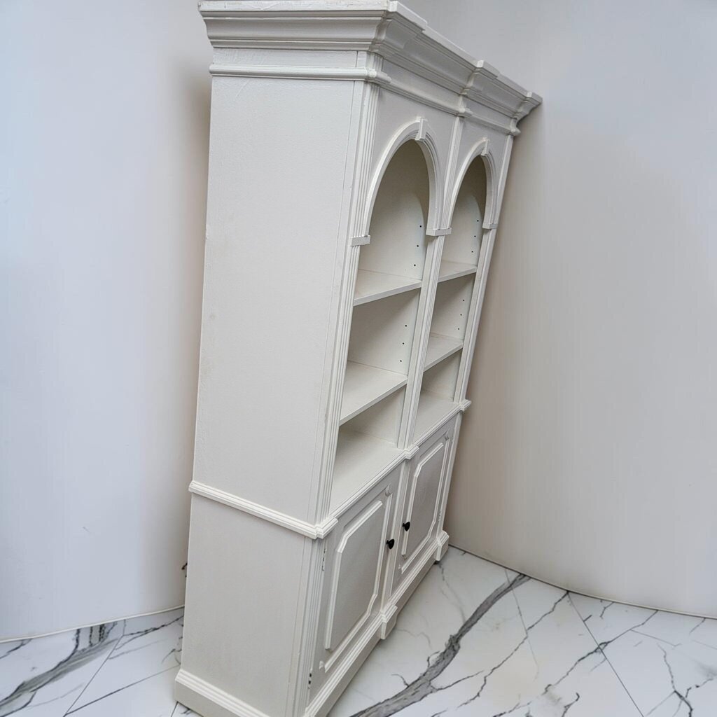 8894 White Painted Arch- Top #Bookcase Cabinet