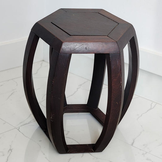 8898 Chinese Hexagonal Openwork Barrel #Stool Used ~ FURNITURE