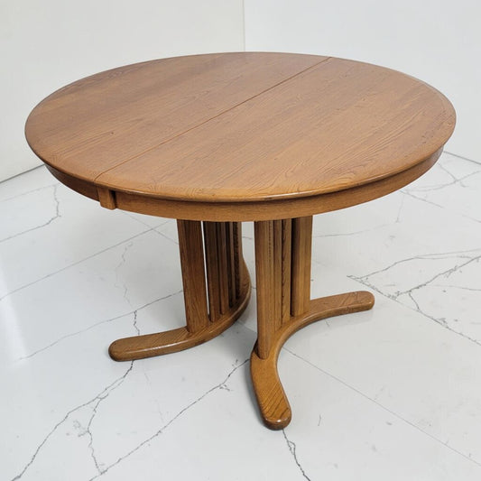 8913 Round Mission Dining Table with 2 Leaves Used ~ FURNITURE