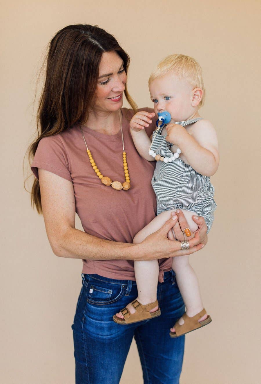 Classic Pacifier Clip - Wood+ Moonstone
