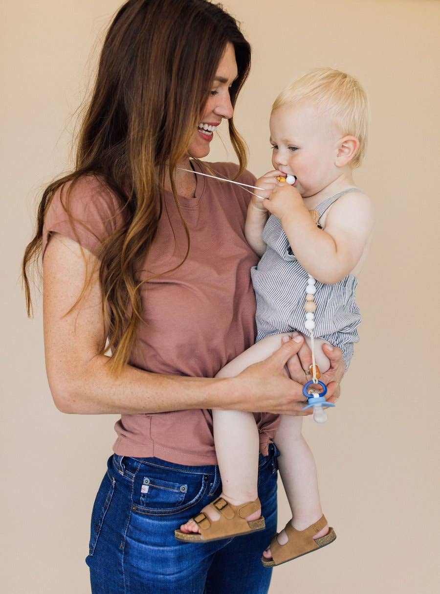 Classic Pacifier Clip - Wood+ Moonstone