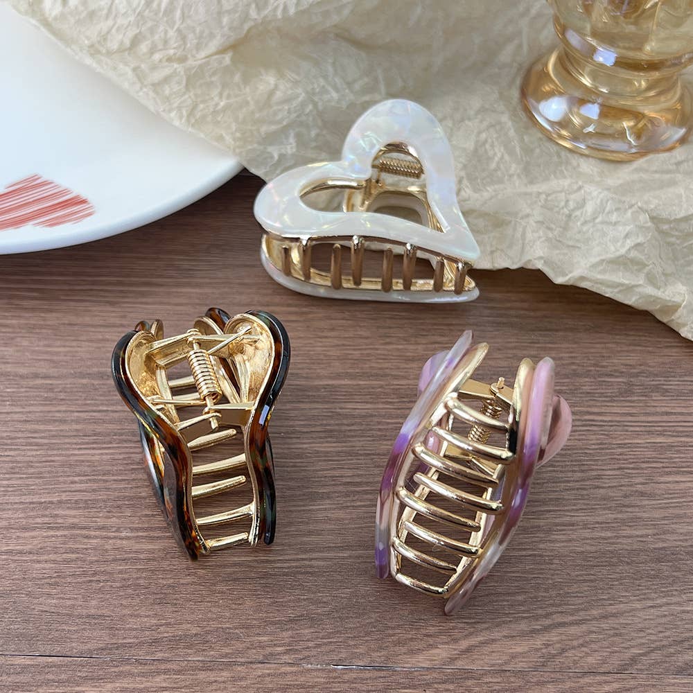 Valentine's Day Hollow Heart Acetate Hair Claw Clip