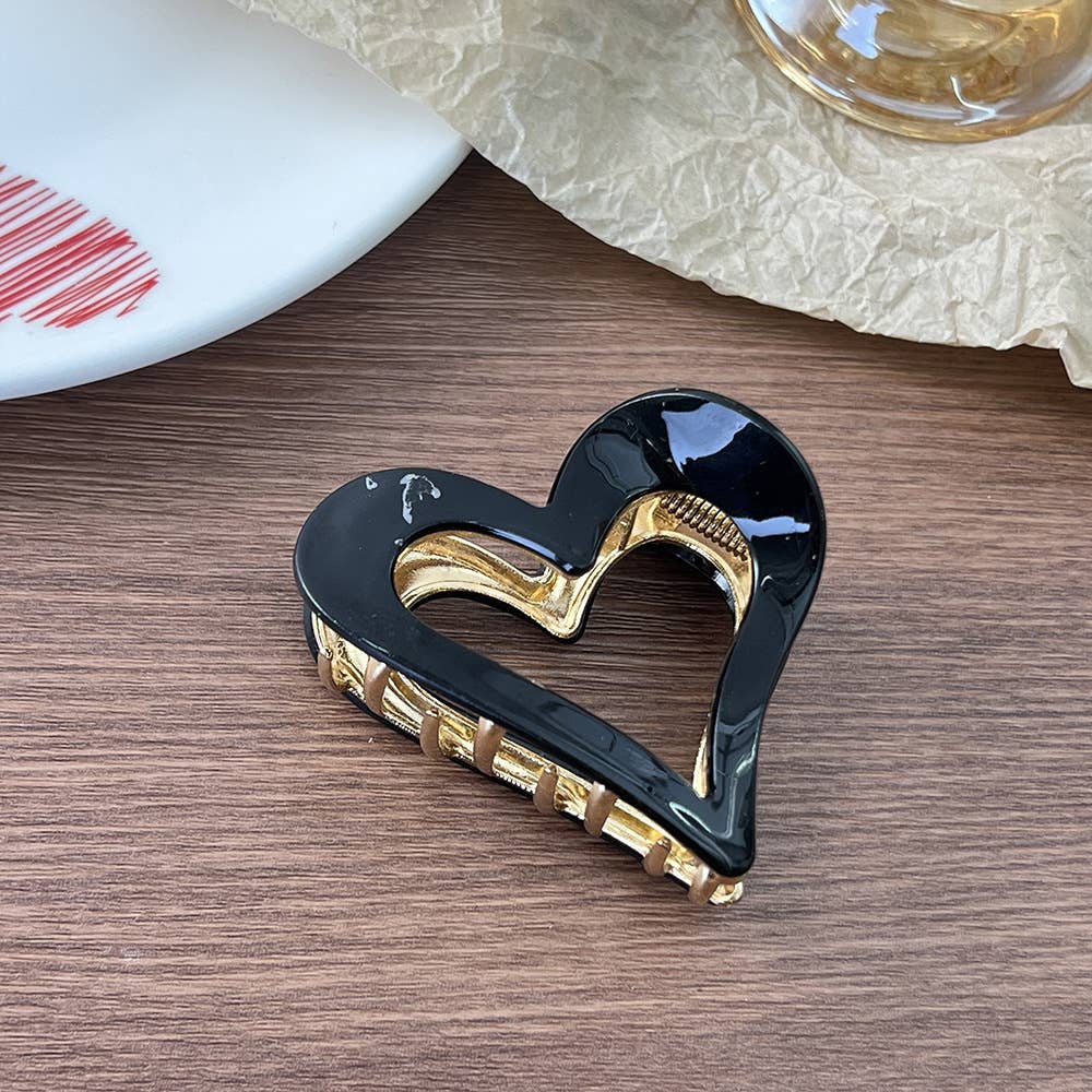 Valentine's Day Hollow Heart Acetate Hair Claw Clip Black