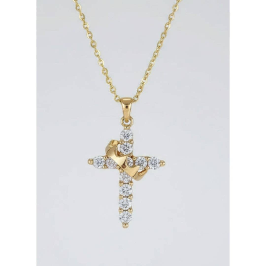 Faceted Stainless Gold Cross Necklace | Womens Jewelry