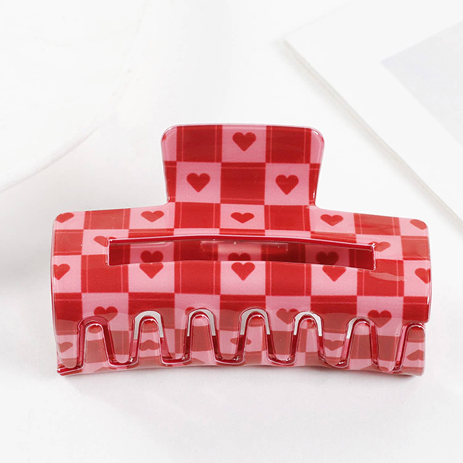 Romantic Valentine's Day Heart Print Square Hair Clip E