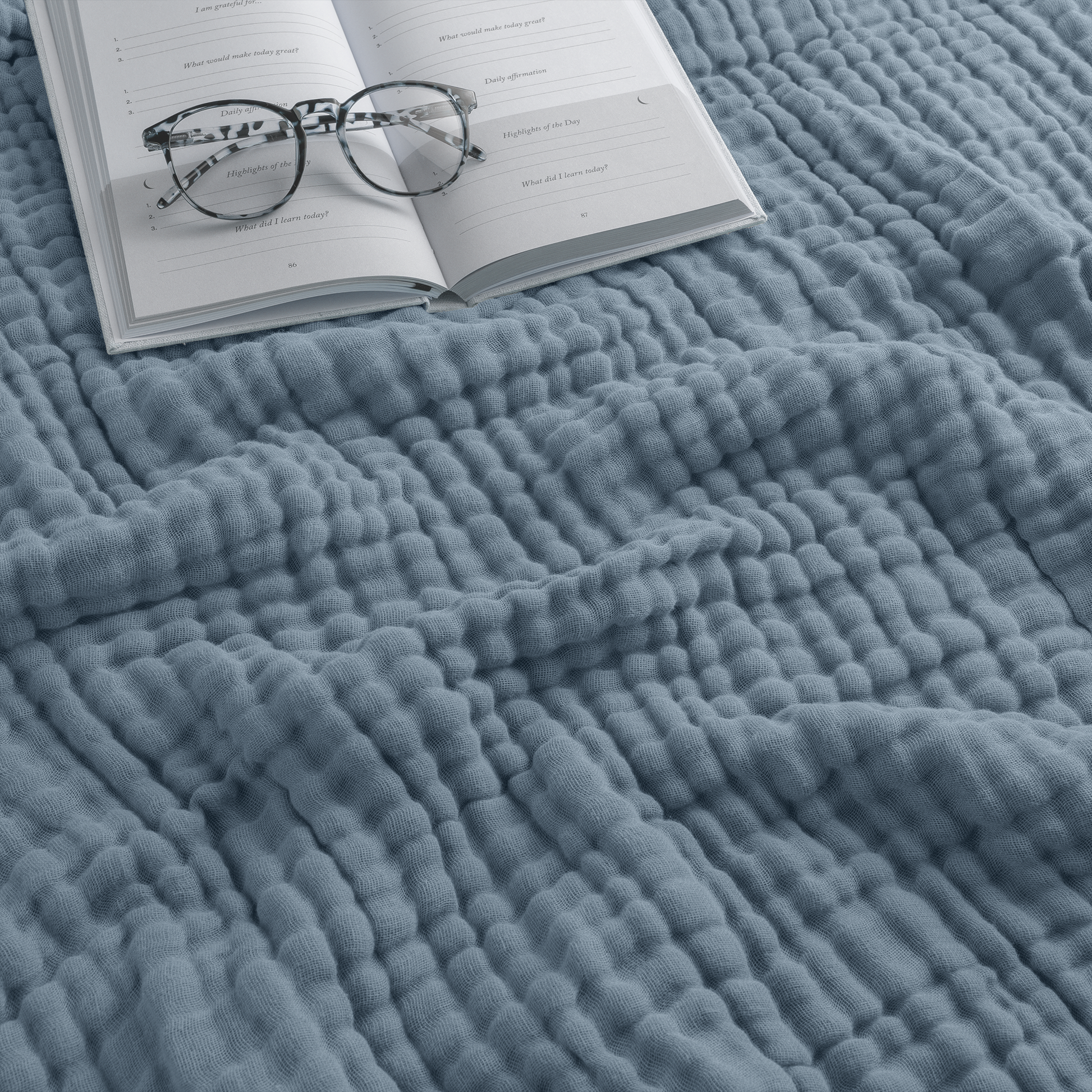 Muslin Blanket for Adults, 6-Layer Bedding by Comfy Cubs Pacific Blue Throw: 50" x 60"