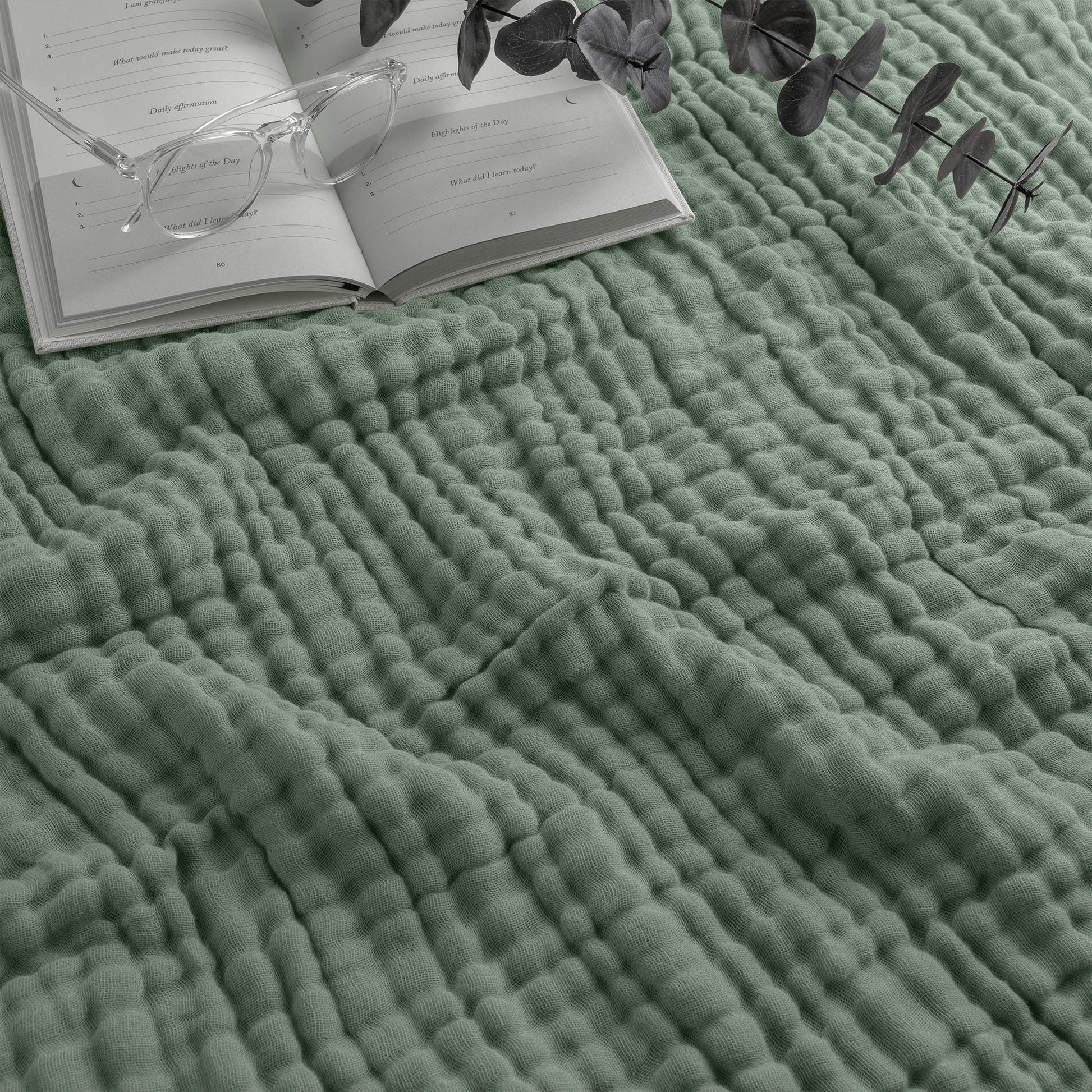 Muslin Blanket for Adults, 6-Layer Bedding by Comfy Cubs Fern