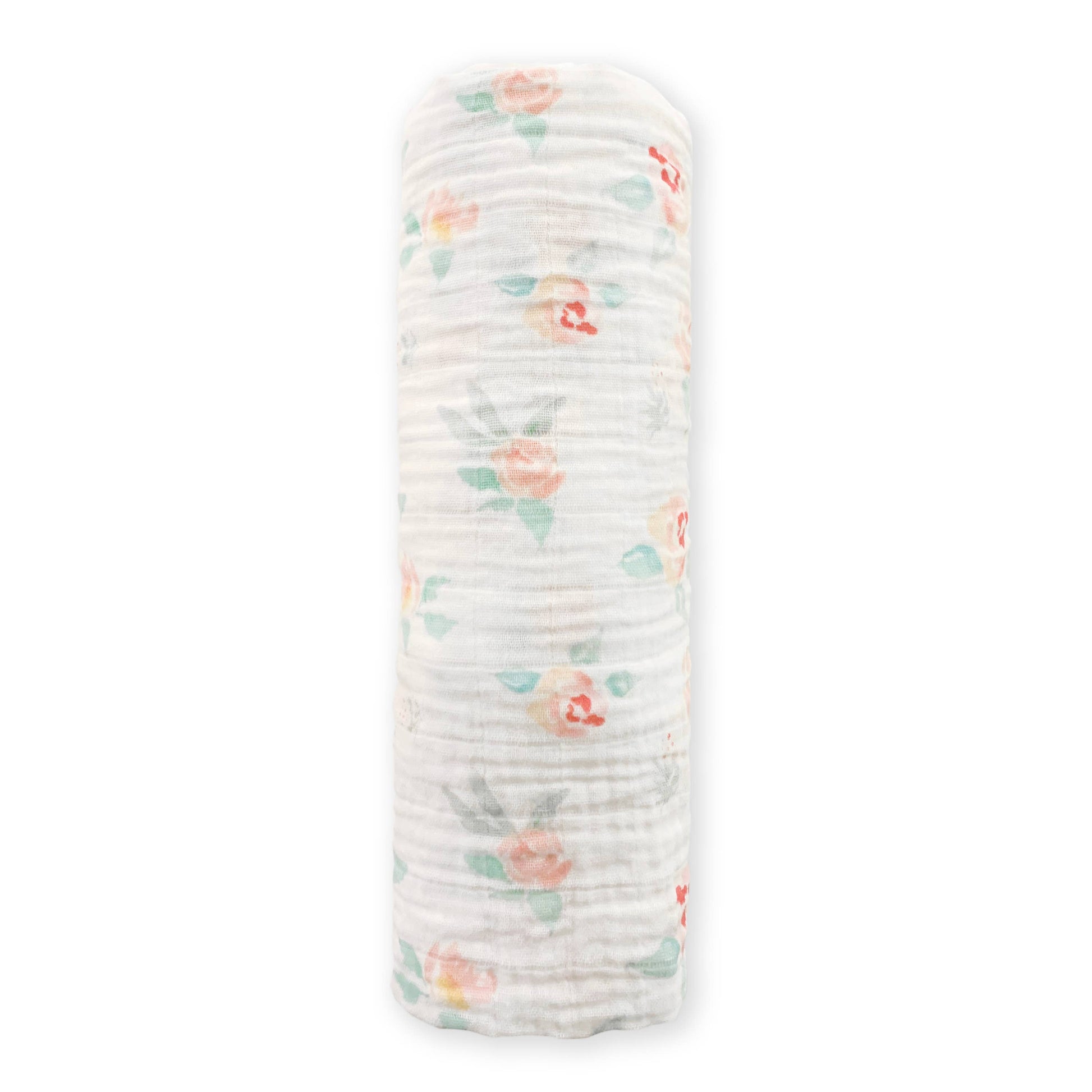 Watercolor Peachy Pink Floral Muslin Swaddle Blanket
