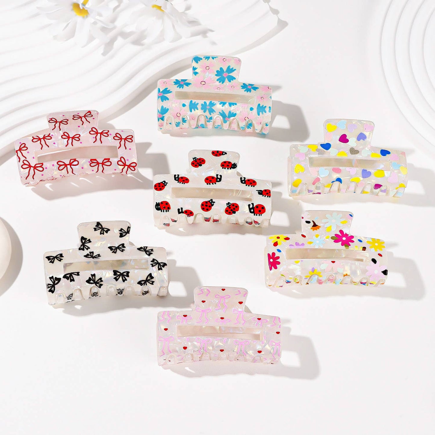 Colorful Flower/Heart& Bow Print Hair Claw Clips