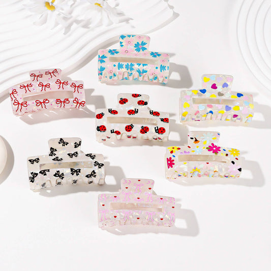 Colorful Flower/Heart& Bow Print Hair Claw Clips