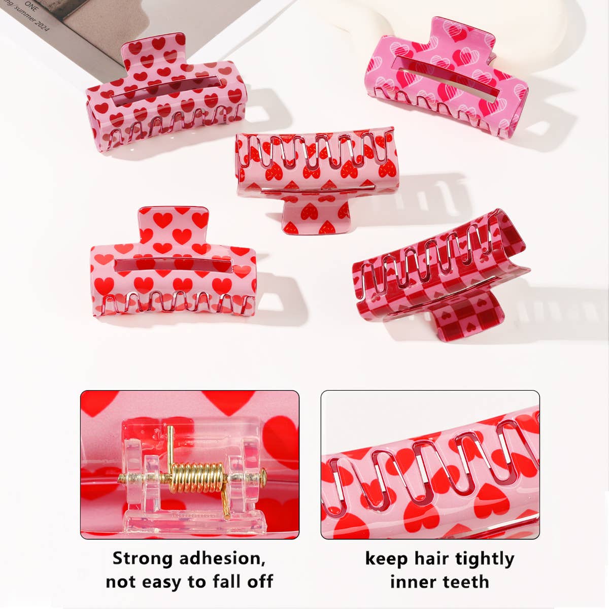Romantic Valentine's Day Heart Print Square Hair Clip