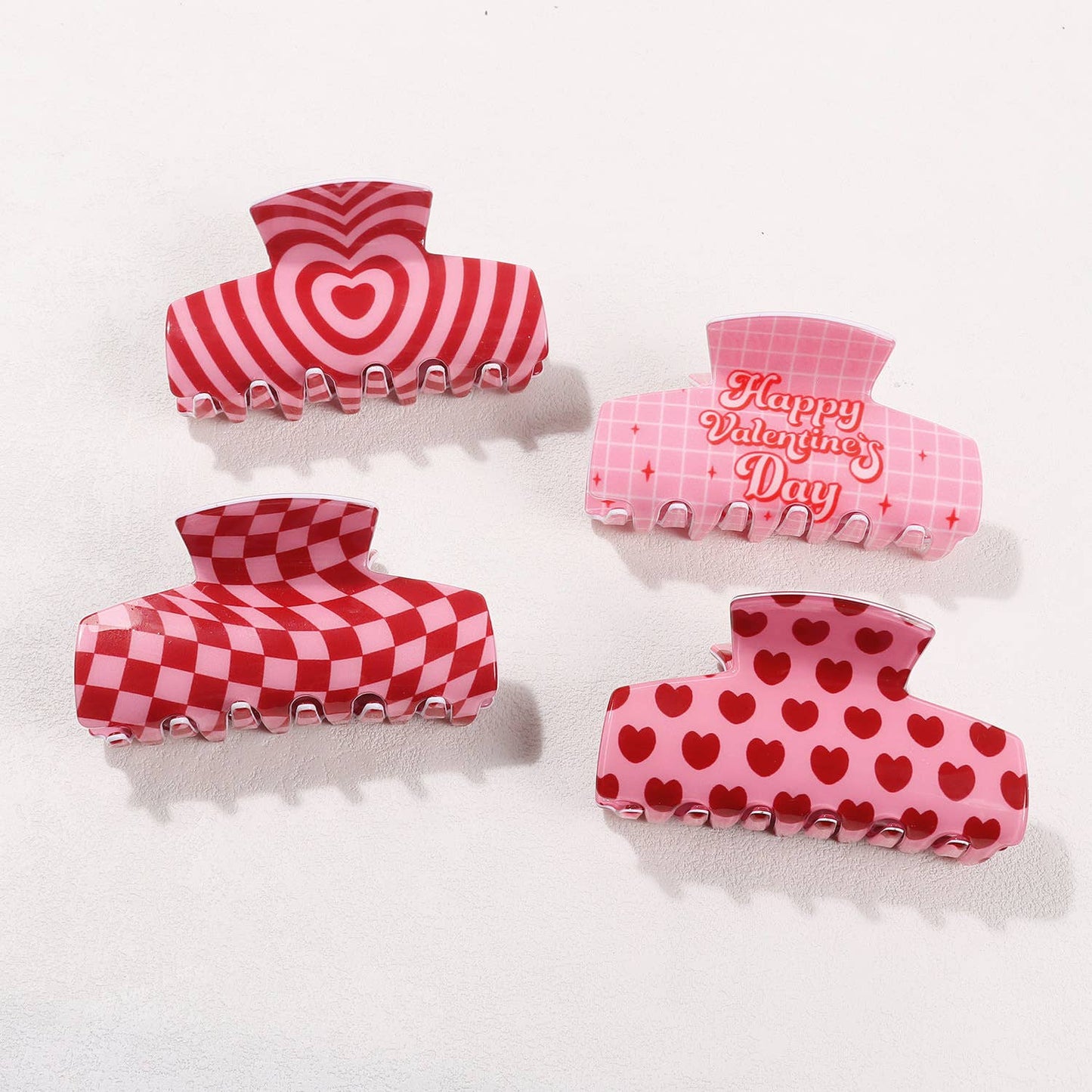 Valentine's Day Pink Heart & Checkerboard Print Hair Clip