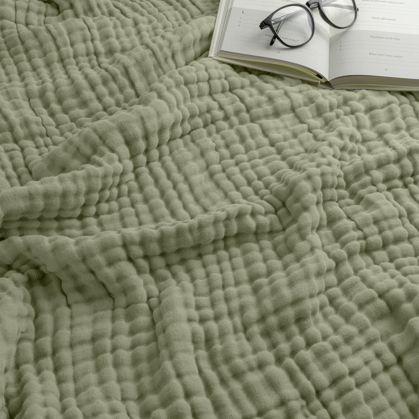 Muslin Blanket for Adults, 6-Layer Bedding by Comfy Cubs Sage Throw: 50" x 60"