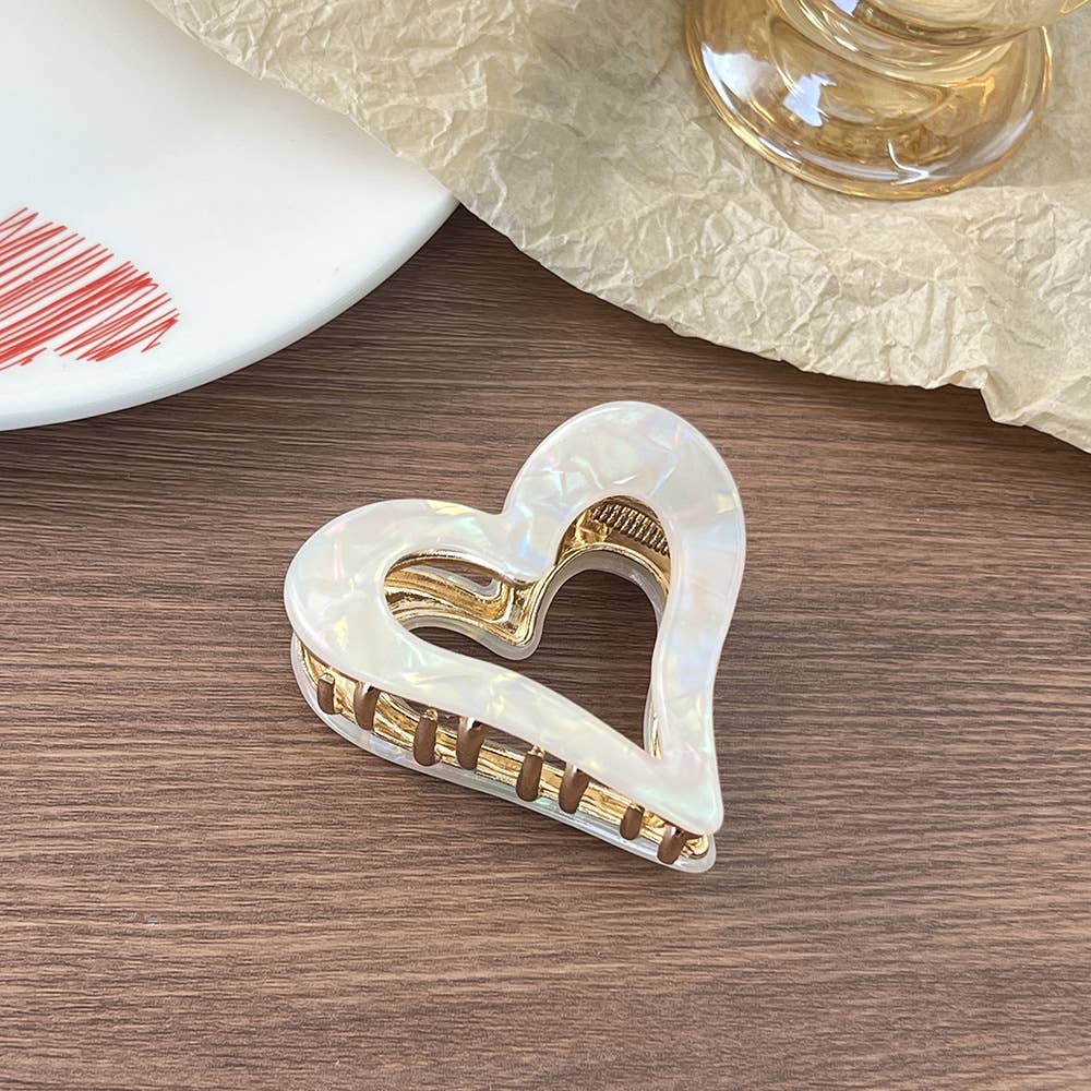 Valentine's Day Hollow Heart Acetate Hair Claw Clip Mermaid-White