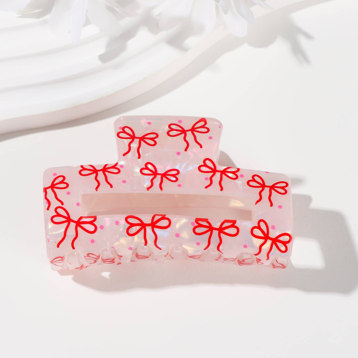 Colorful Flower/Heart& Bow Print Hair Claw Clips Red-Bow