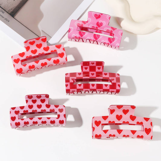 Romantic Valentine's Day Heart Print Square Hair Clip