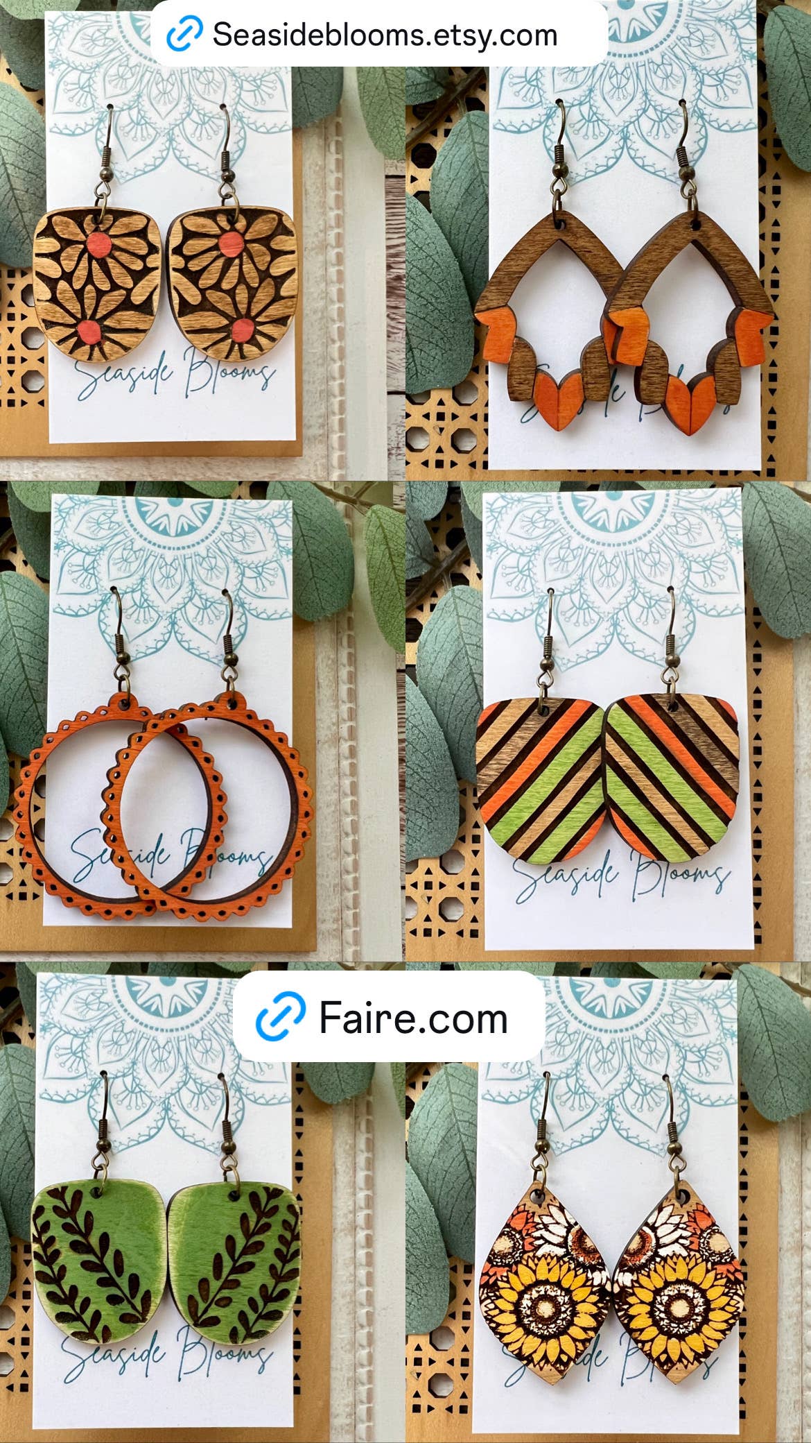 Boho sunflower hand painted light weight maple wood earrings