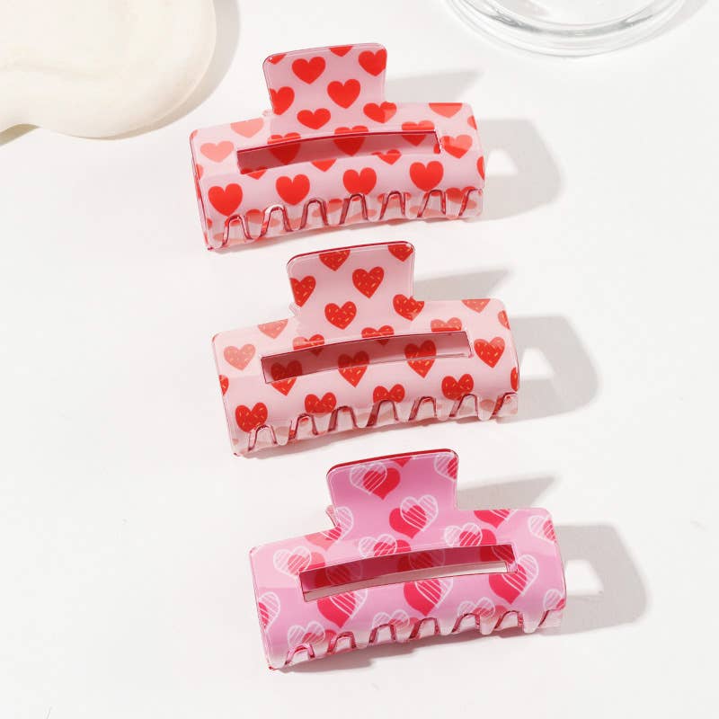 Romantic Valentine's Day Heart Print Square Hair Clip