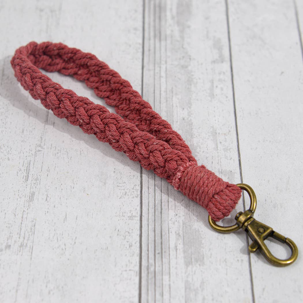 Boho Macrame Keychain, Braided Macrame Wristlet Red