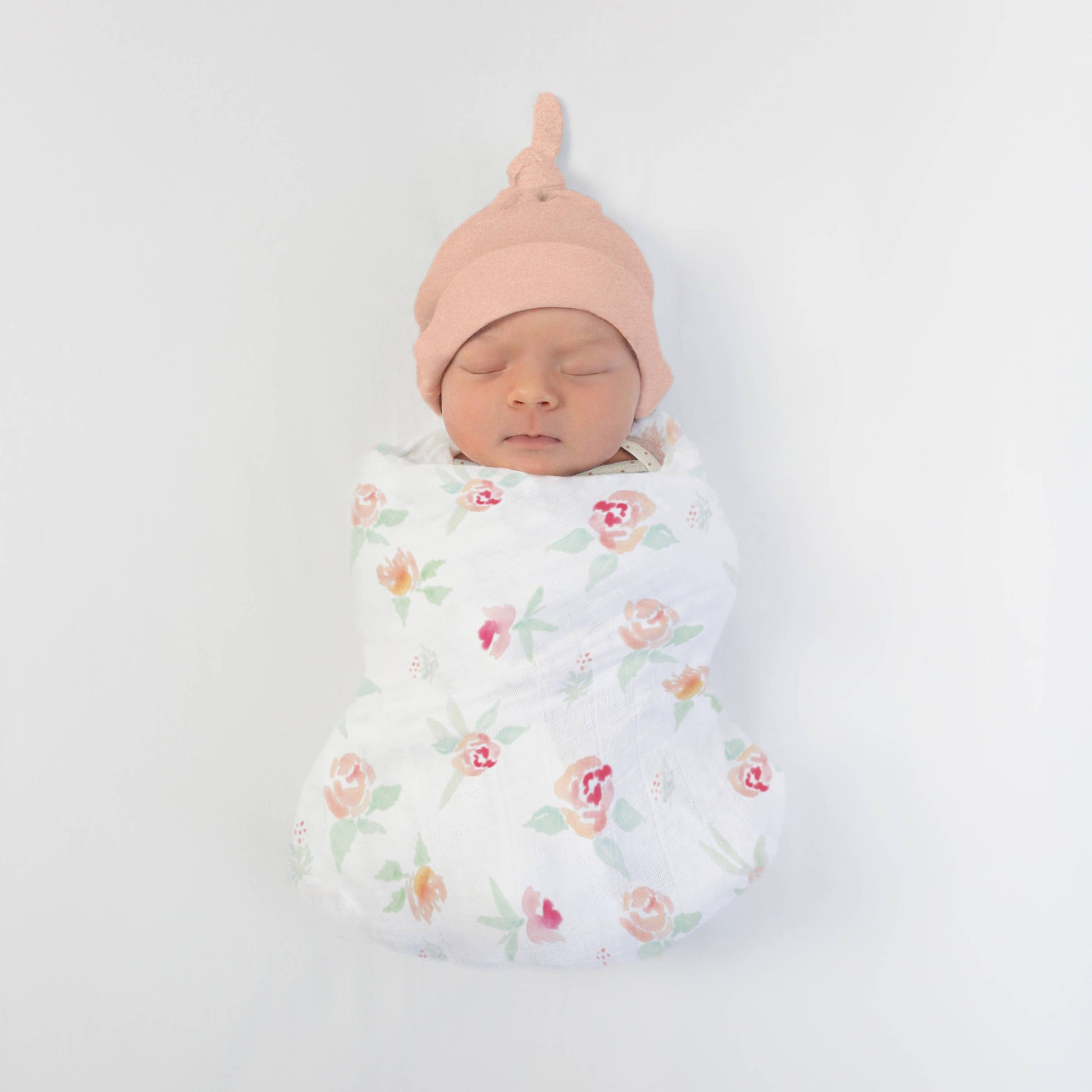 Watercolor Peachy Pink Floral Muslin Swaddle Blanket