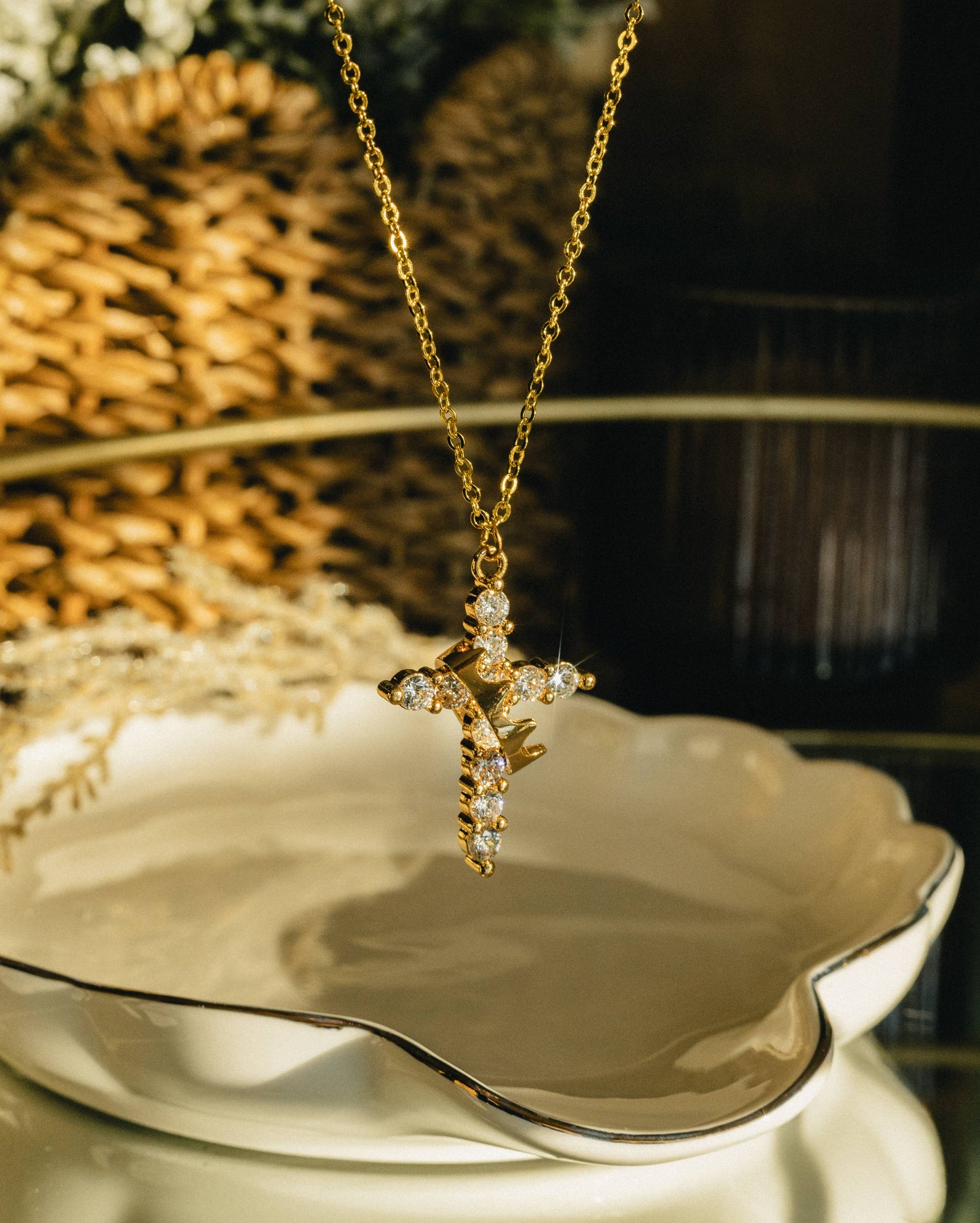 Faceted Stainless Gold Cross Necklace | Womens Jewelry