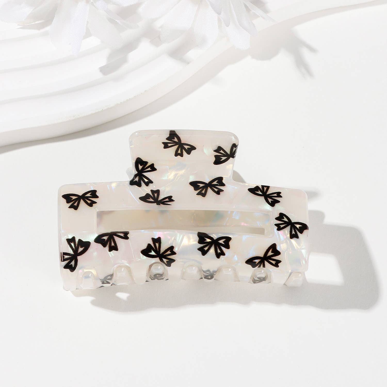 Colorful Flower/Heart& Bow Print Hair Claw Clips Black-Bow
