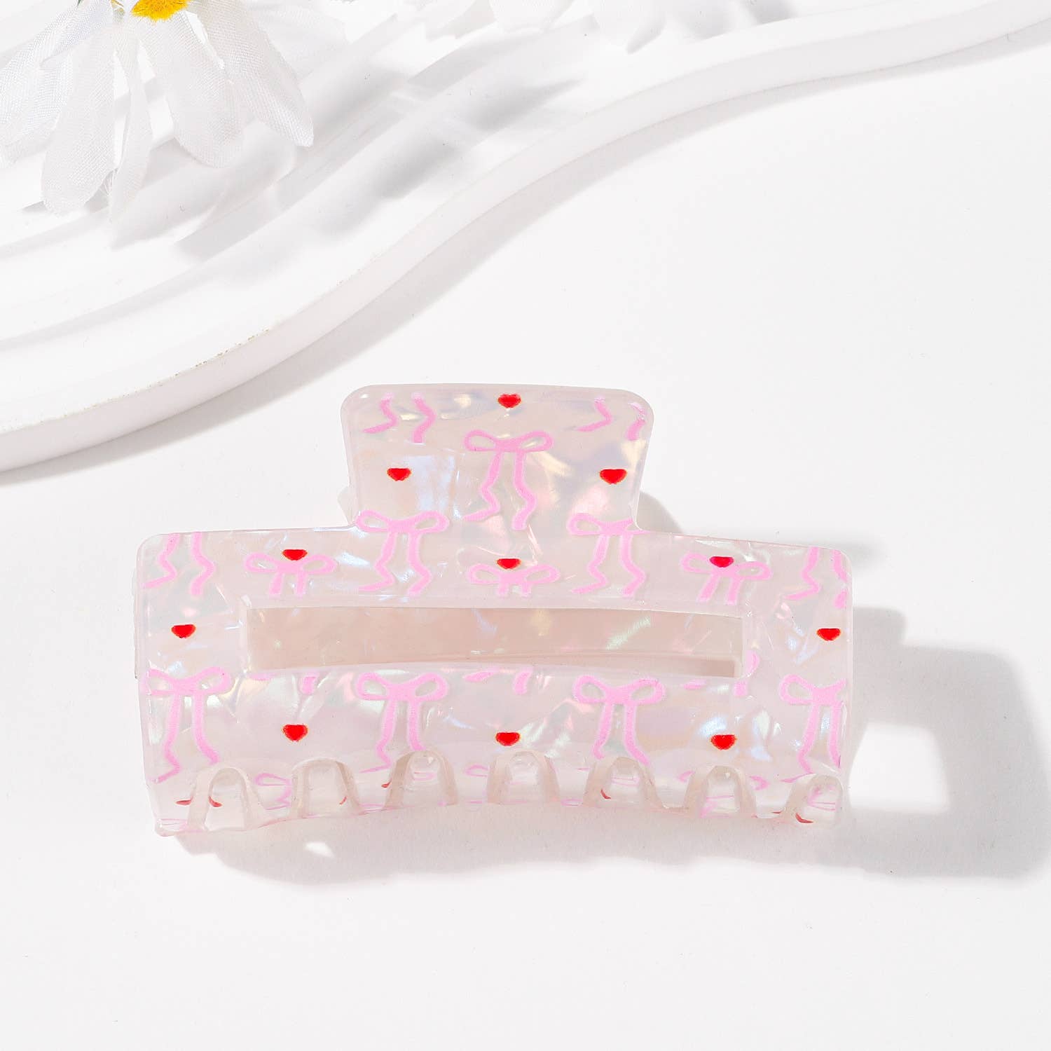 Colorful Flower/Heart& Bow Print Hair Claw Clips Pink-Bow