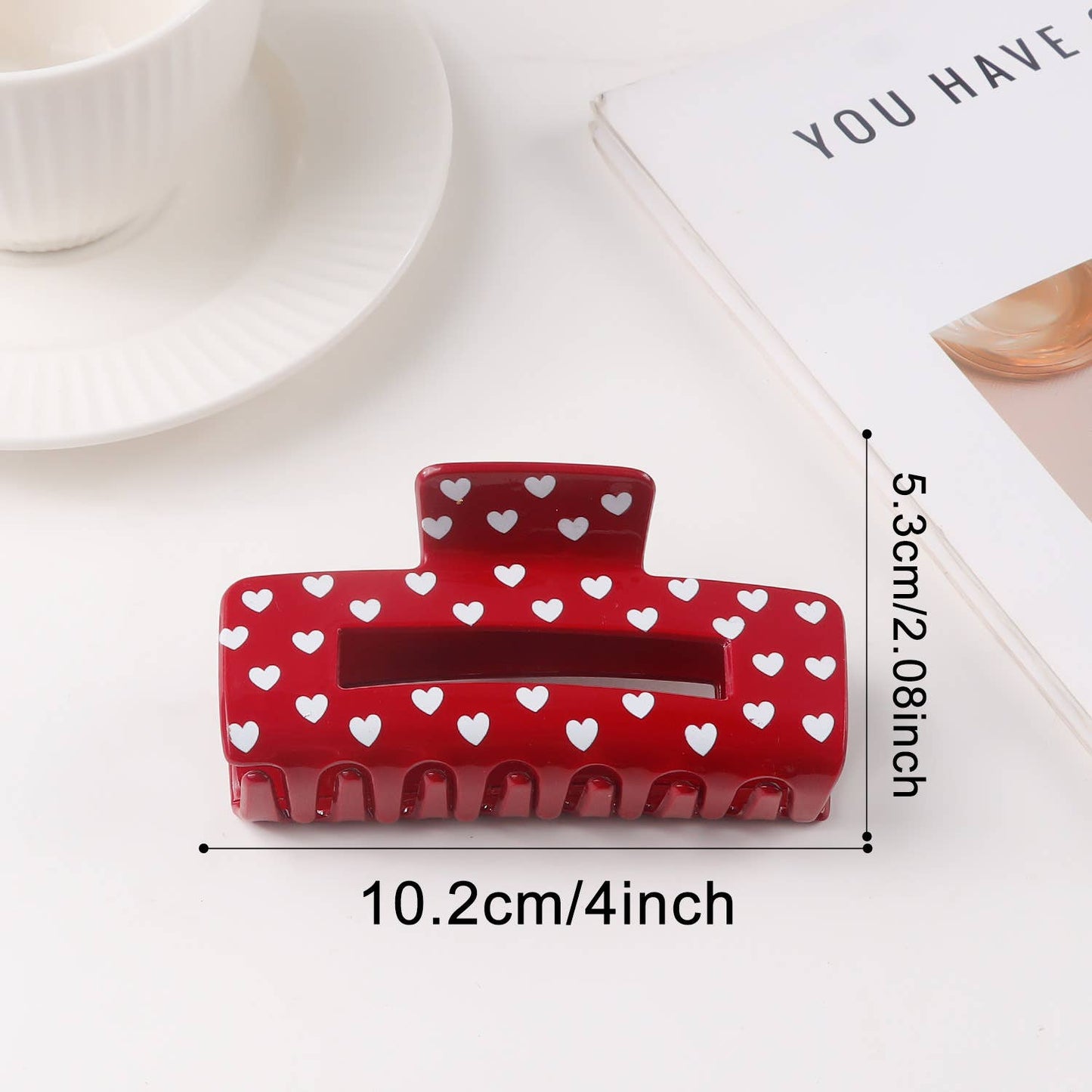 Valentine's Heart Print Romantic Hair Claw Clip Red-L