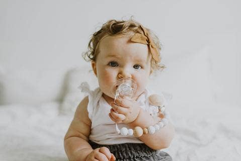 Classic Pacifier Clip - Wood+ Moonstone