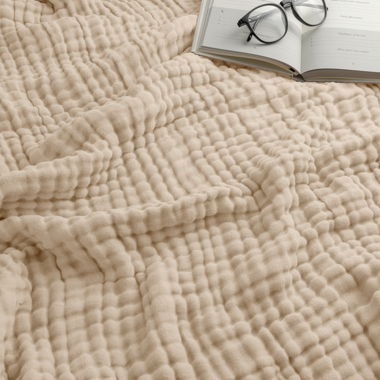 Muslin Blanket for Adults, 6-Layer Bedding by Comfy Cubs Sand