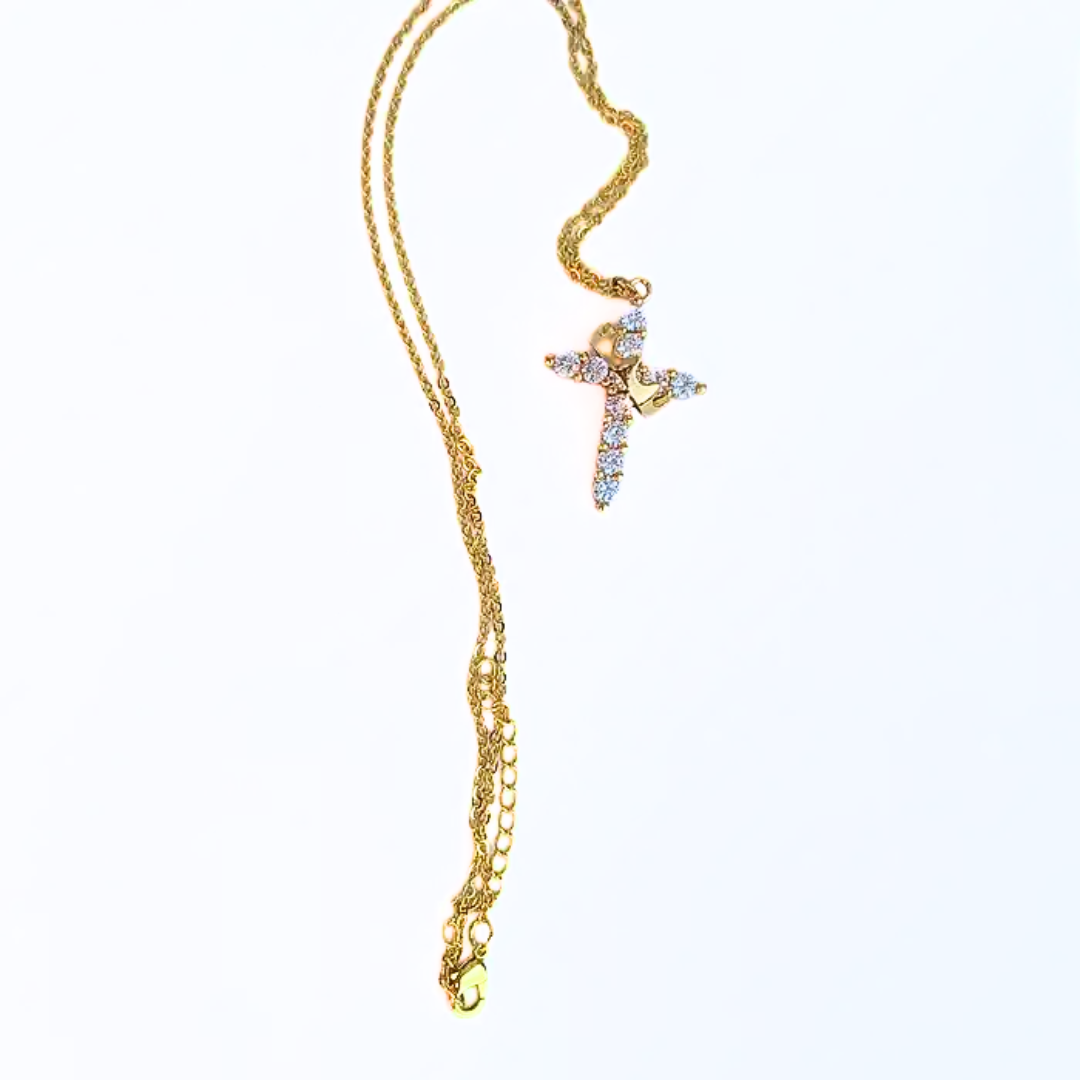 Faceted Stainless Gold Cross Necklace | Womens Jewelry