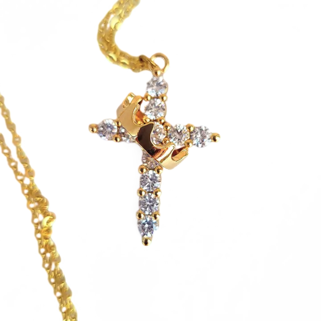 Faceted Stainless Gold Cross Necklace | Womens Jewelry