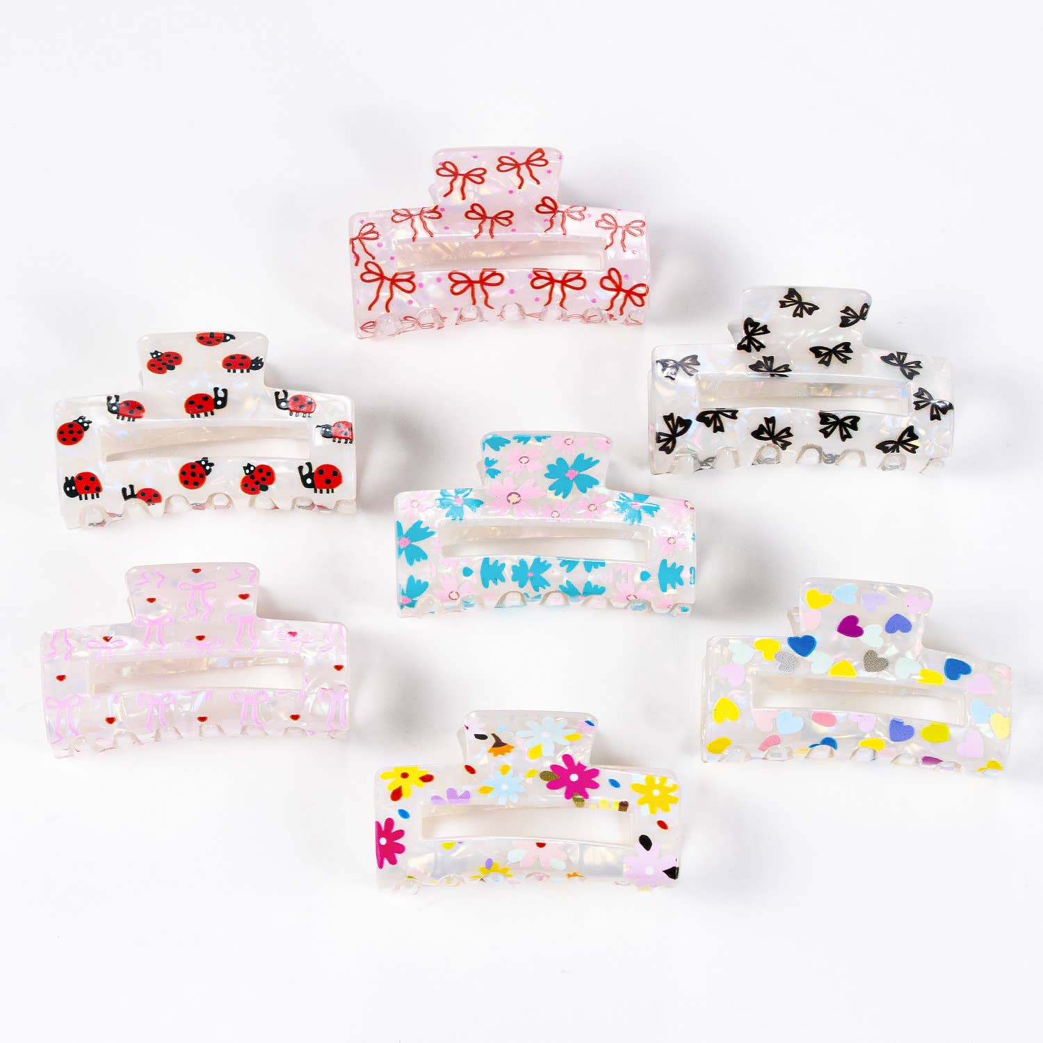 Colorful Flower/Heart& Bow Print Hair Claw Clips