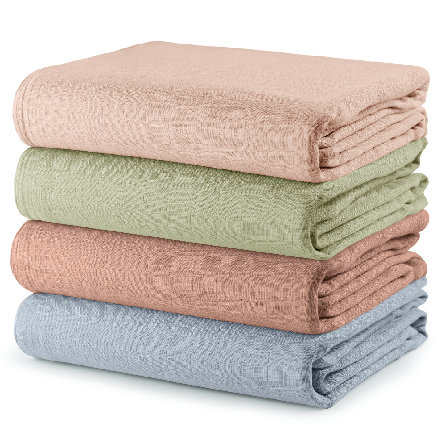 Muslin Swaddle Blankets, Pack of 4, 47" x 47" by Comfy Cubs Paciifc Cedar Sage Blush